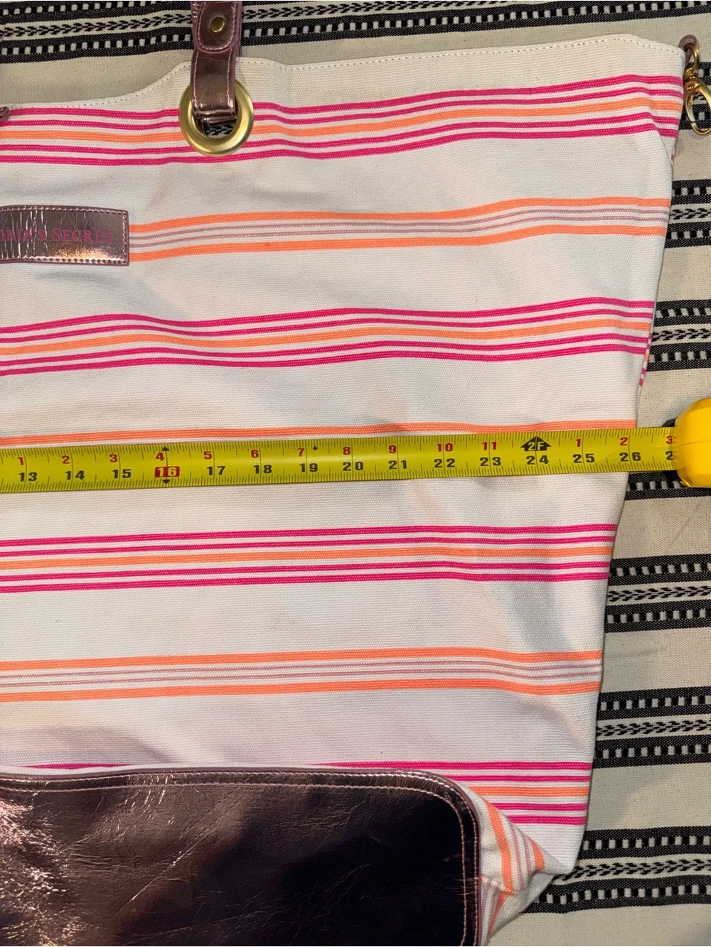 NWT RARE Vintage Oversized Victoria's Secret Pink & Orange Striped Canvas Tote